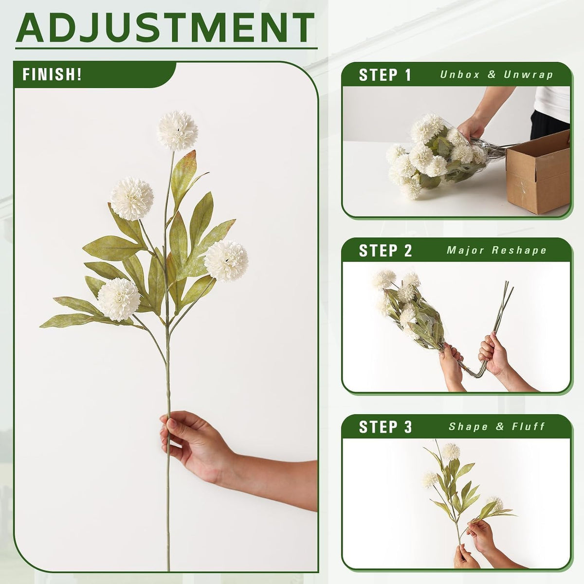 12Pcs 27"Artificial Pompon Mum Stems Silk Flowers for Vase Decor(Cream)
