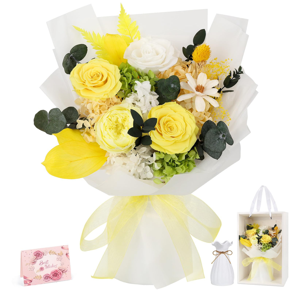 Flowers for Delivery Prime Preserved Flowers Bouquet with Vase, Pink
