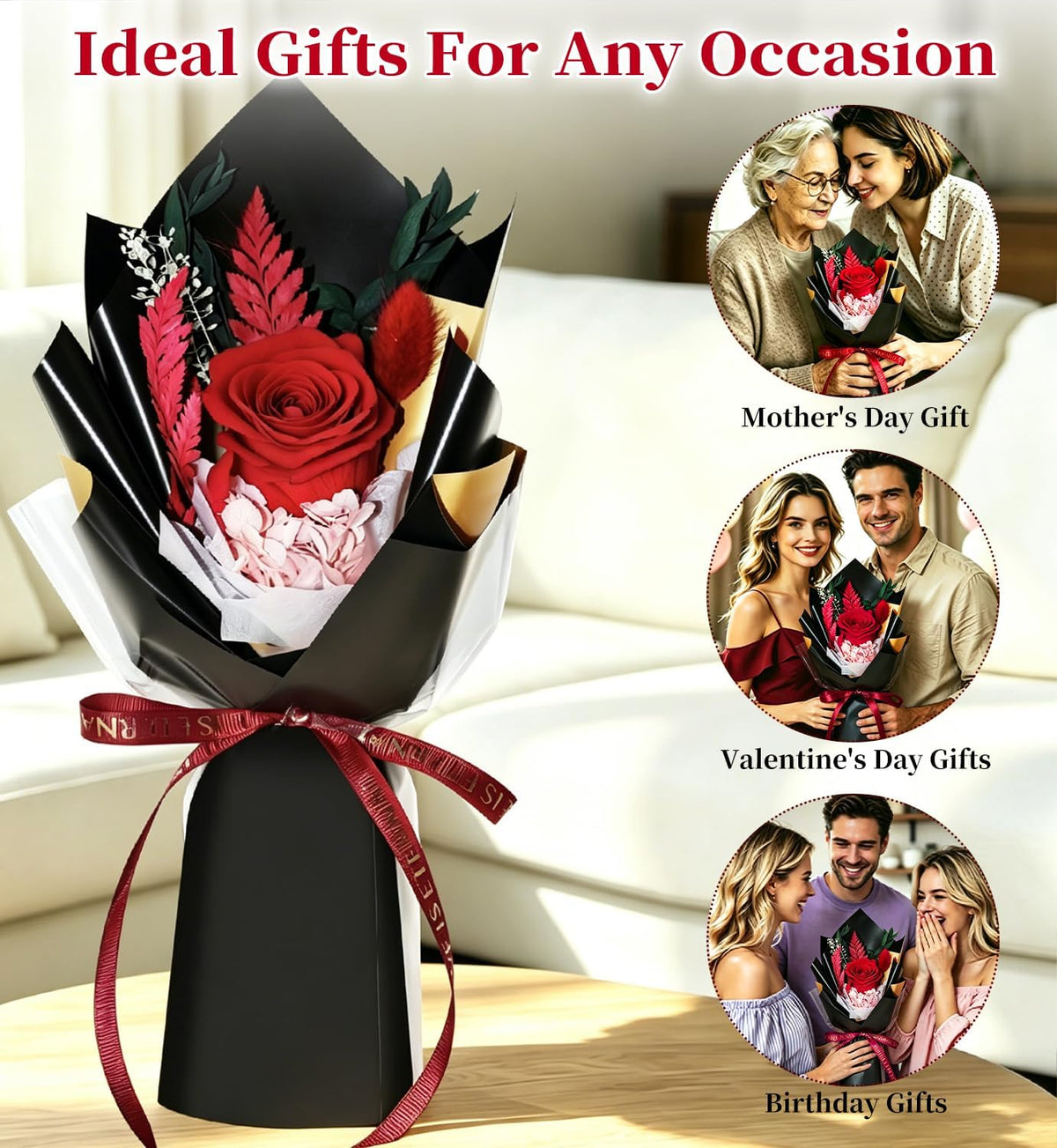 Preserved Flowers Bouquet,Red Rose Bouquets Birthday Gifts,Flowers for Delivery,Rose Gift for Grandma Wife Anniversary Valentines Day Christmas,Forever Flowers Gifts for Mom,Mothers Day Gift