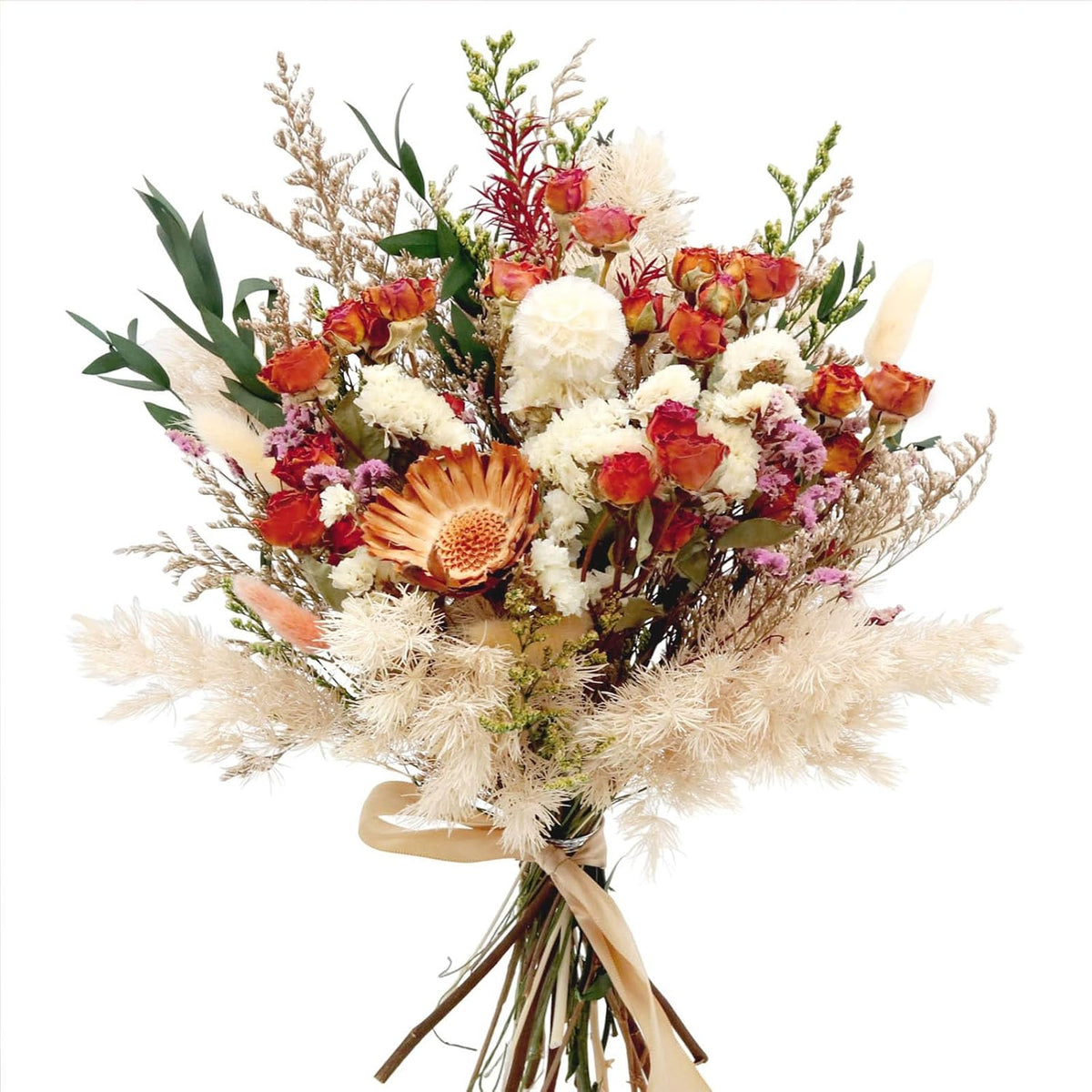17" Dried Flower Bouquets, 100% Natural Dried Flowers with Dried Roses,Bunny Tails,Chrysanthemum Flowers Decor for Vase Rustic Boho Home Decor,Party Fall Decor for Wedding Gift