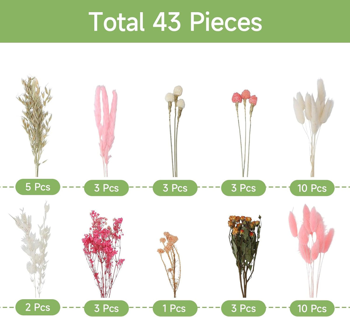 DIY Natural Dried Flower Set Bulk Boho Flowers, Pink