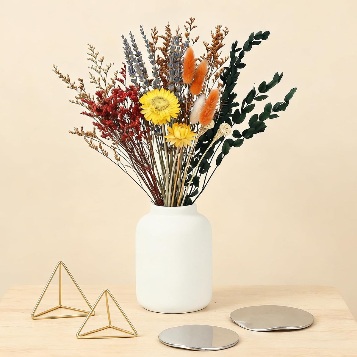 6 Bunches Large Size Dried Flower Bouquet 15 -17 Inch Natural Various Dried Flower Combinations with Wildflowers Dry Rose Lavender Forget Me Not Babys Breath for Vase Boho Wedding Farmhour Home Decor