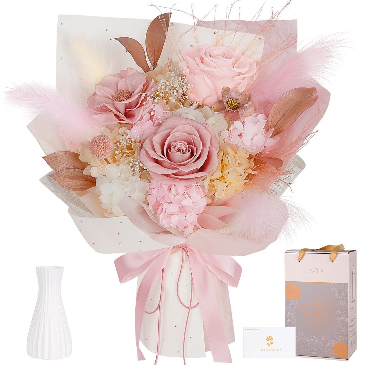 Preserved Flowers for Delivery, Champagne Flower Bouquet, Gifts for Grandma