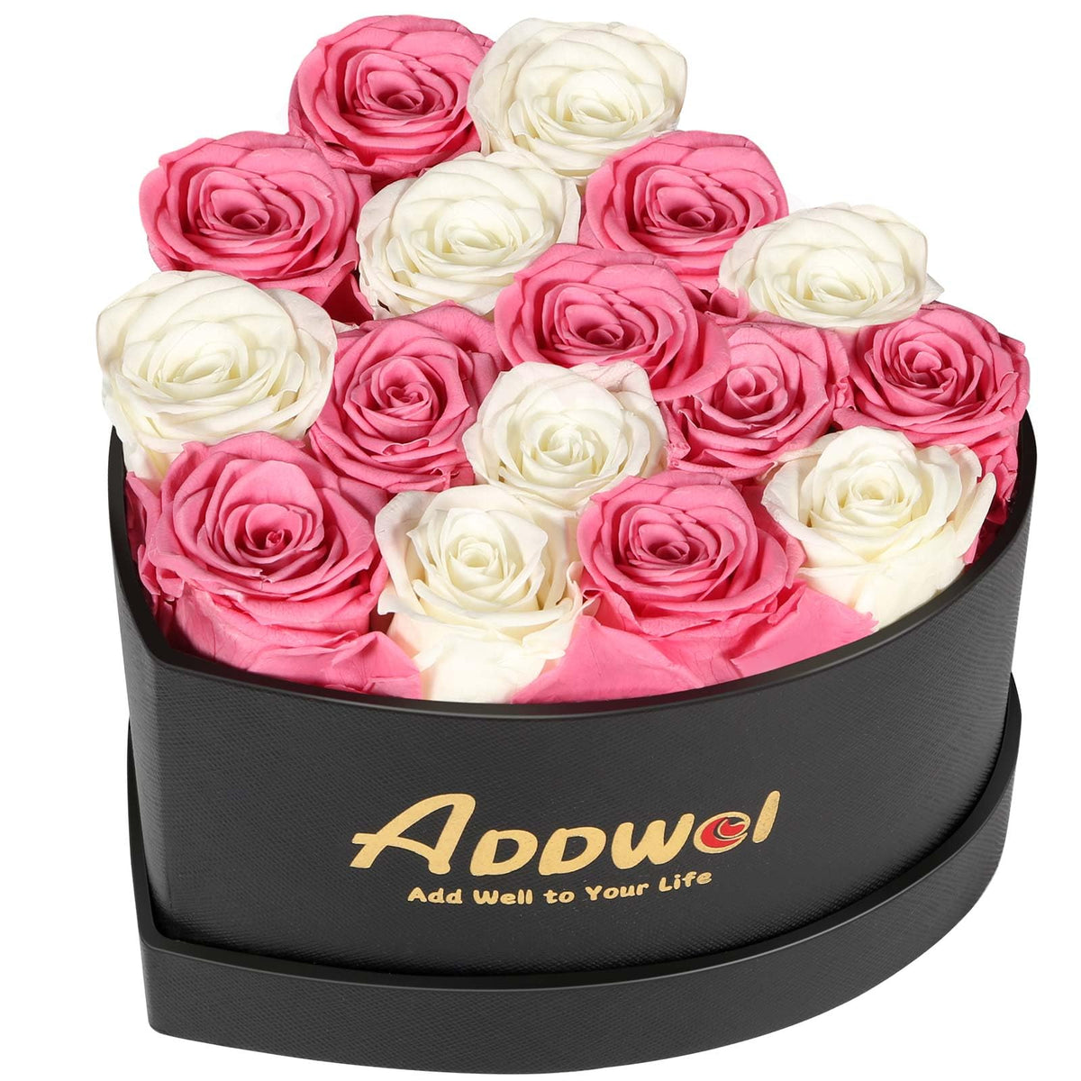 ADDWel 12 Preserved Real Roses Bouquet for Her, Forever Red Flowers with LED Lights, Anniversary Birthday Gifts for Wife Girlfriend Mom, Elegant Home Decor