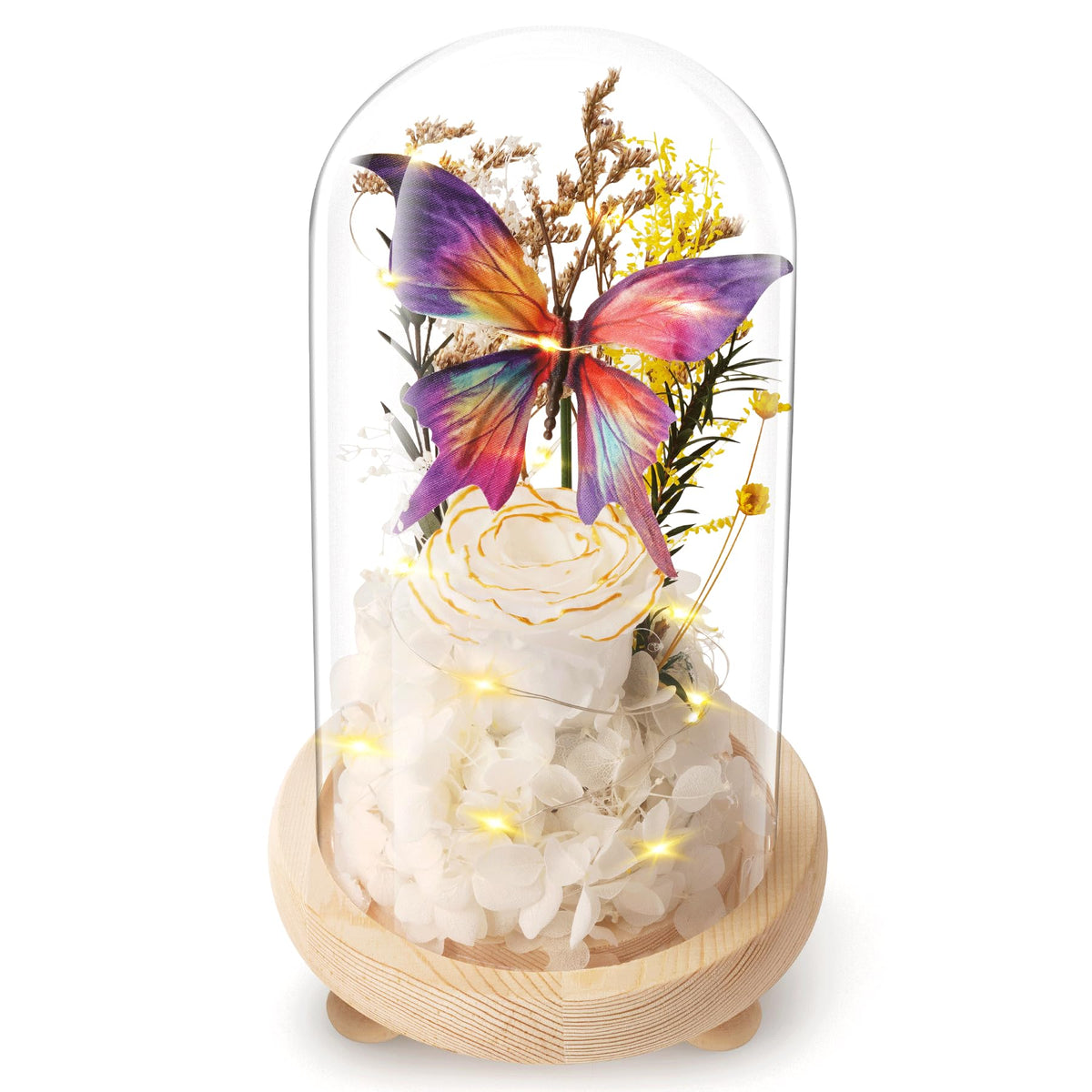 Forever Flowers Preserved Roses Prime Delivery, with Light in Glass Dome for Mom Grandma Wife Girlfriend, Purple Flower for Mother's Day, Valentine's Day, Anniversary, Birthday