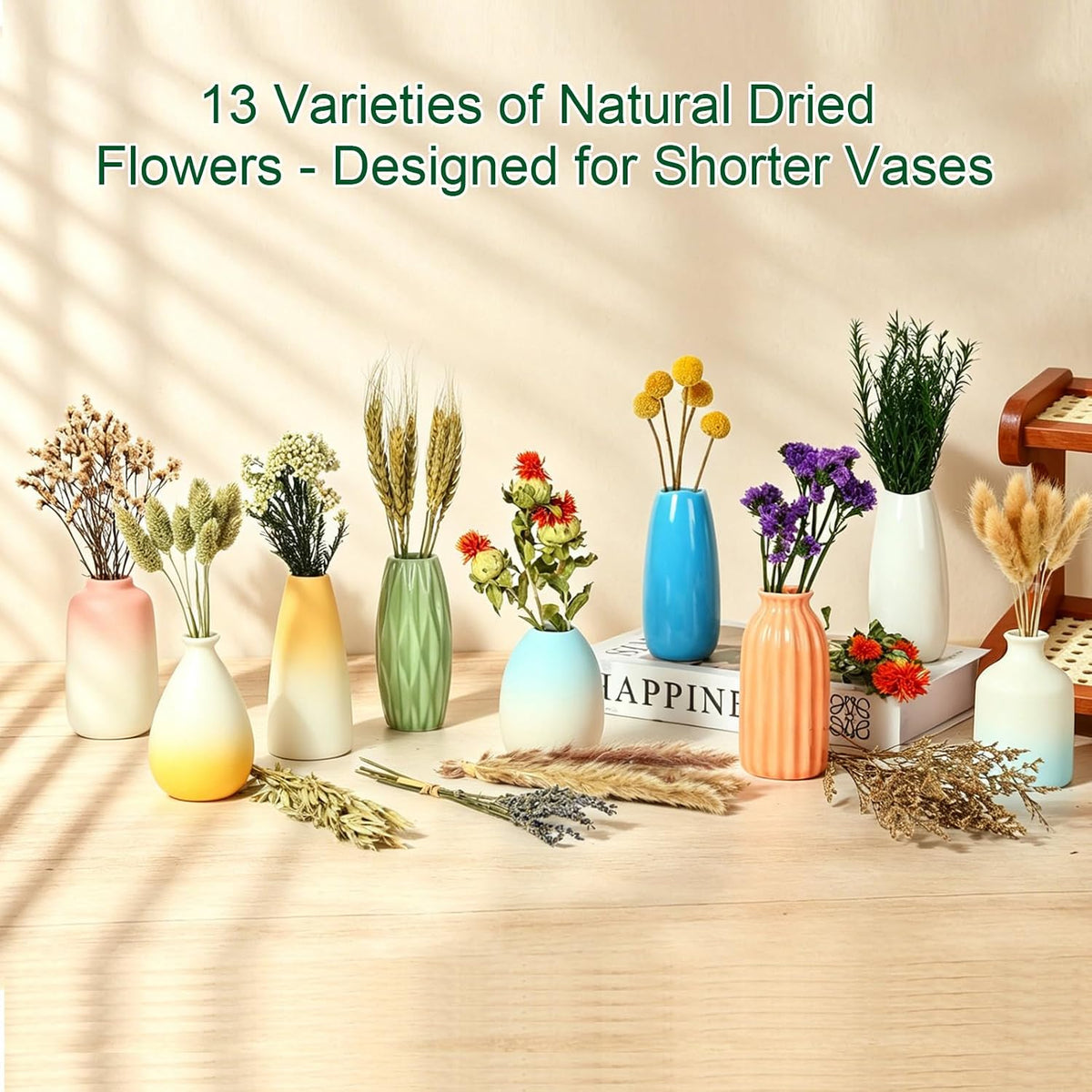 13 Kinds Mini Dried Flower Bouquet, 5-8" Boho Brown for Crafts, Vase Filler