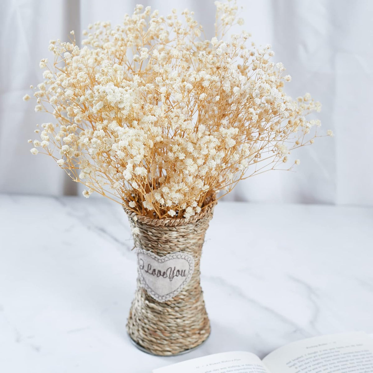Preserved Baby's Breath 3 Bunches, 100% Natrual Fresh Gypsophila Long Lasting Flowers for Vase Arrangements Home Decoration Photo Props Parties and Weddings, DIY Décor-White