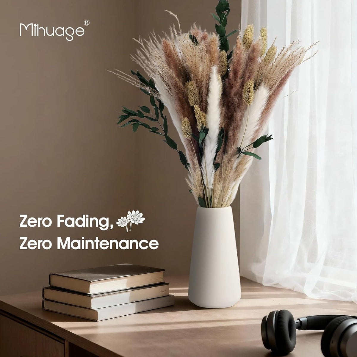 MIHUAGE Dried Flower Boho Bouquet – Exquisite Pampas Grass Bunny Tail and Eucalyptus for Home Decor Arrangements, Rustic Flowers for Your Bohemian Home, Bedroom, and Wedding Table Décor