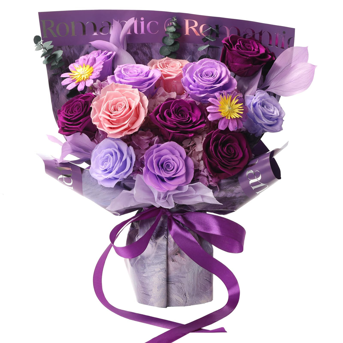 lovenfold Preserved Flowers for Delivery, Purple Rose Bouquets That Last 1-3 Years, Birthday Flowers Gifts for Women Mom Grandma Wife Friends