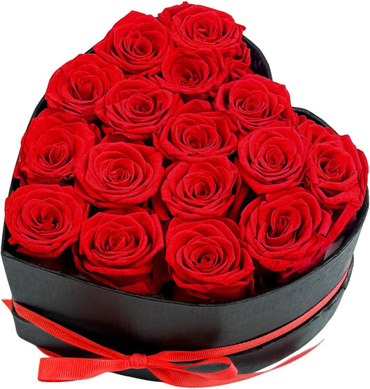 Preserved Roses Heart Shape Box Forever Flowers(Red 16 Roses)