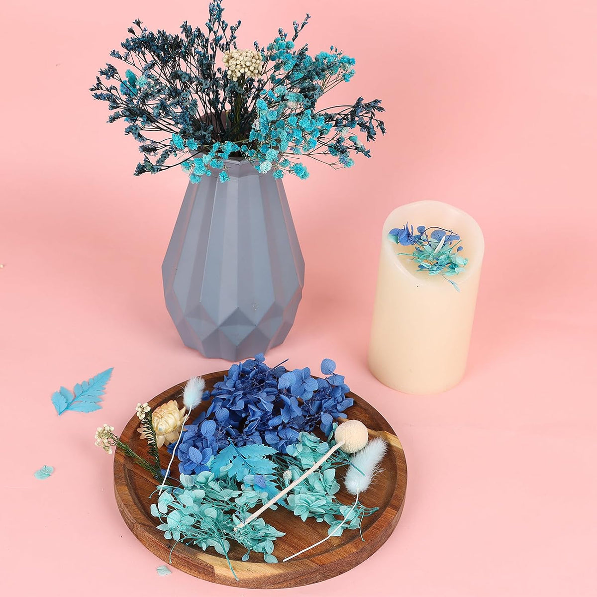 Dried Flowers,Dried Flowers Set for DIY Scrapbook Accessories Flower Arrangements Flower Decoration Wedding Decoration(Blue)