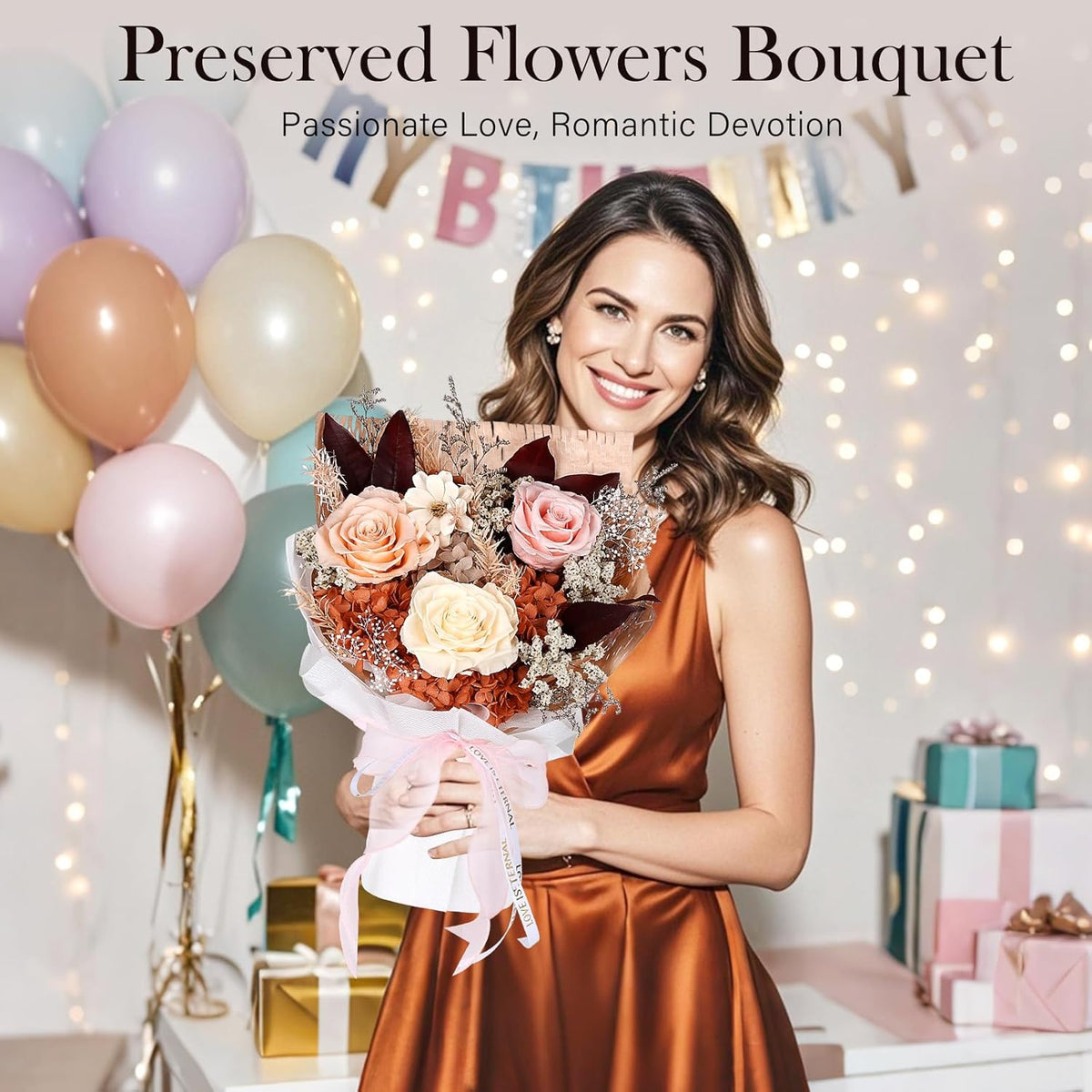 Preserved Flowers for Delivery, Champagne Flower Bouquet, Gifts for Grandma