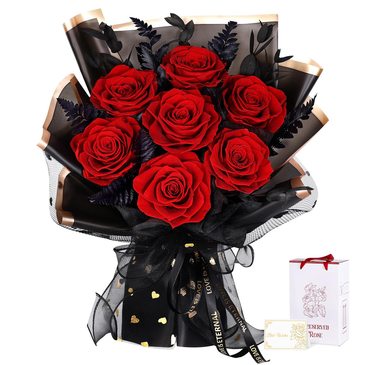 Preserved Flowers for Delivery, 7 Red Roses with Vase, Gifts for Women Her
