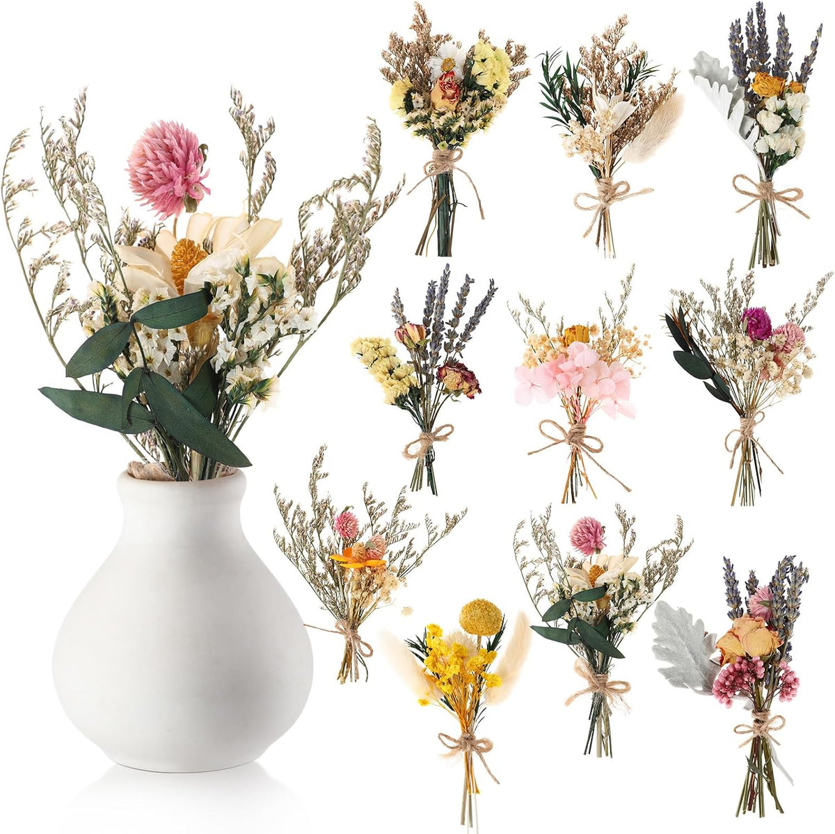 Nuanchu 10 Pcs Mini Dried Flower, Boho Bouquet for Crafts, Popular Styles