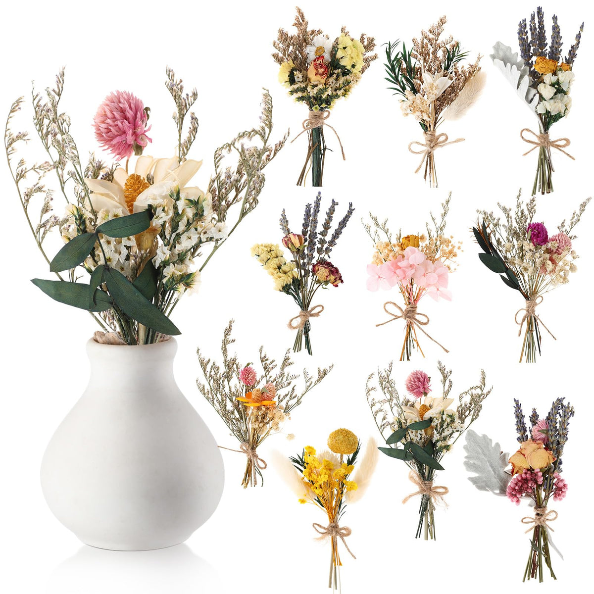 Nuanchu 10 Pcs Mini Dried Flower, Boho Bouquet for Crafts, Popular Styles
