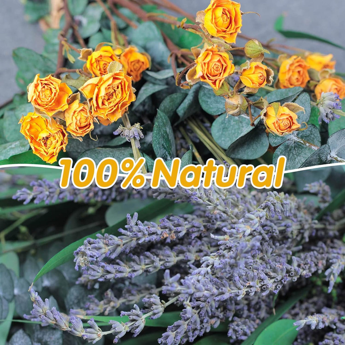 123 PCS Mixed Dried Eucalyptus & Lavender & Yellow Rose Flowers, 17''
