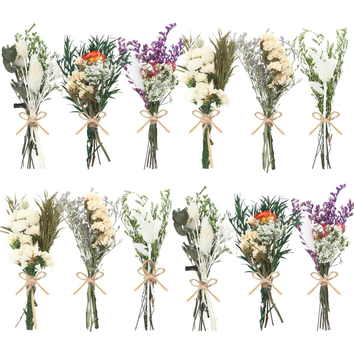 12/24 Pack Dried Flowers for Vase Various Mini Bouquet Dried Small Wildflowers Natural Real Flowers Bulk for Crafts DIY Wedding Decor (24, Plain Colour)