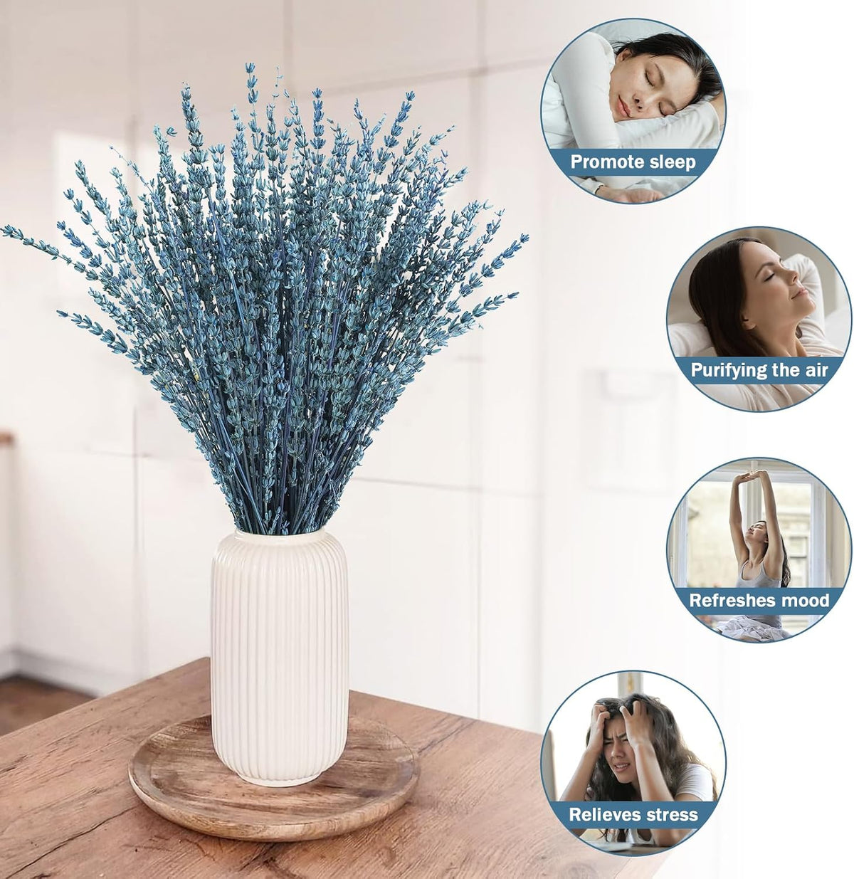 Uieke Dried Lavender Flowers Bundle, 16" Dried Lavender Bouquet Blue Flowers for Shower Weeding Home Fragrance Vase Crafts Decor, 50g(1.76oz)