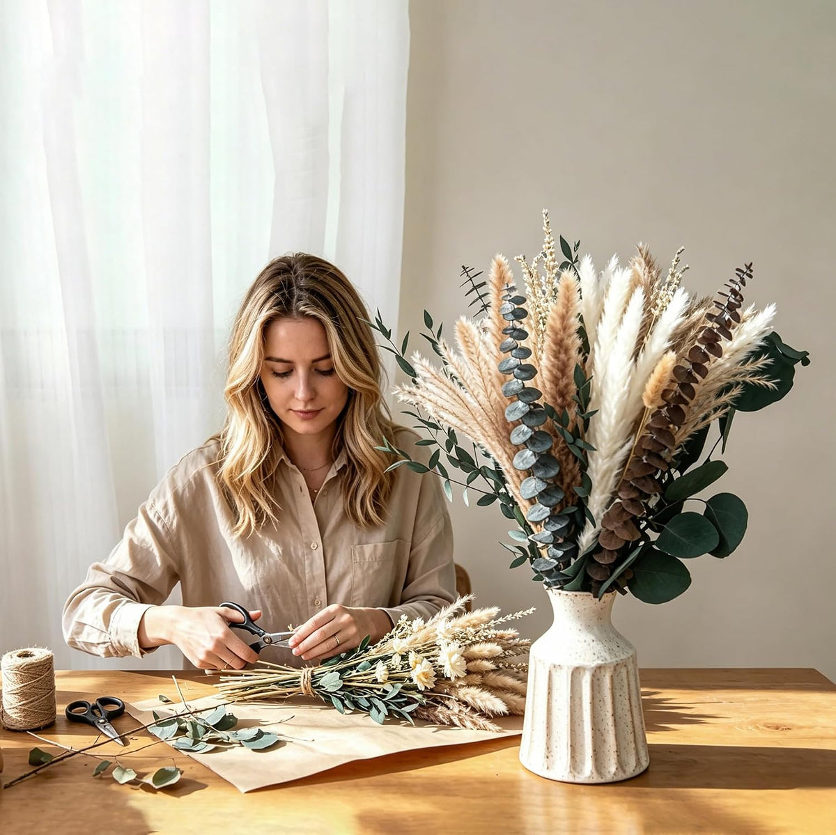 275 PCS Mixed Dried Eucalyptus Stems & Lavender Flowers with Pampas Grass, Bunny Tails, Preserved Eucalyptus, Dried Flower Bouquet for Vase, Boho Wedding, Home, Bathroom & Rustic Decor