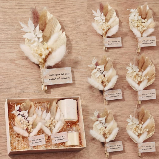 Suncalla 6 Pcs Bridesmaid Proposal Gifts Dried Bouquets,White,Boho