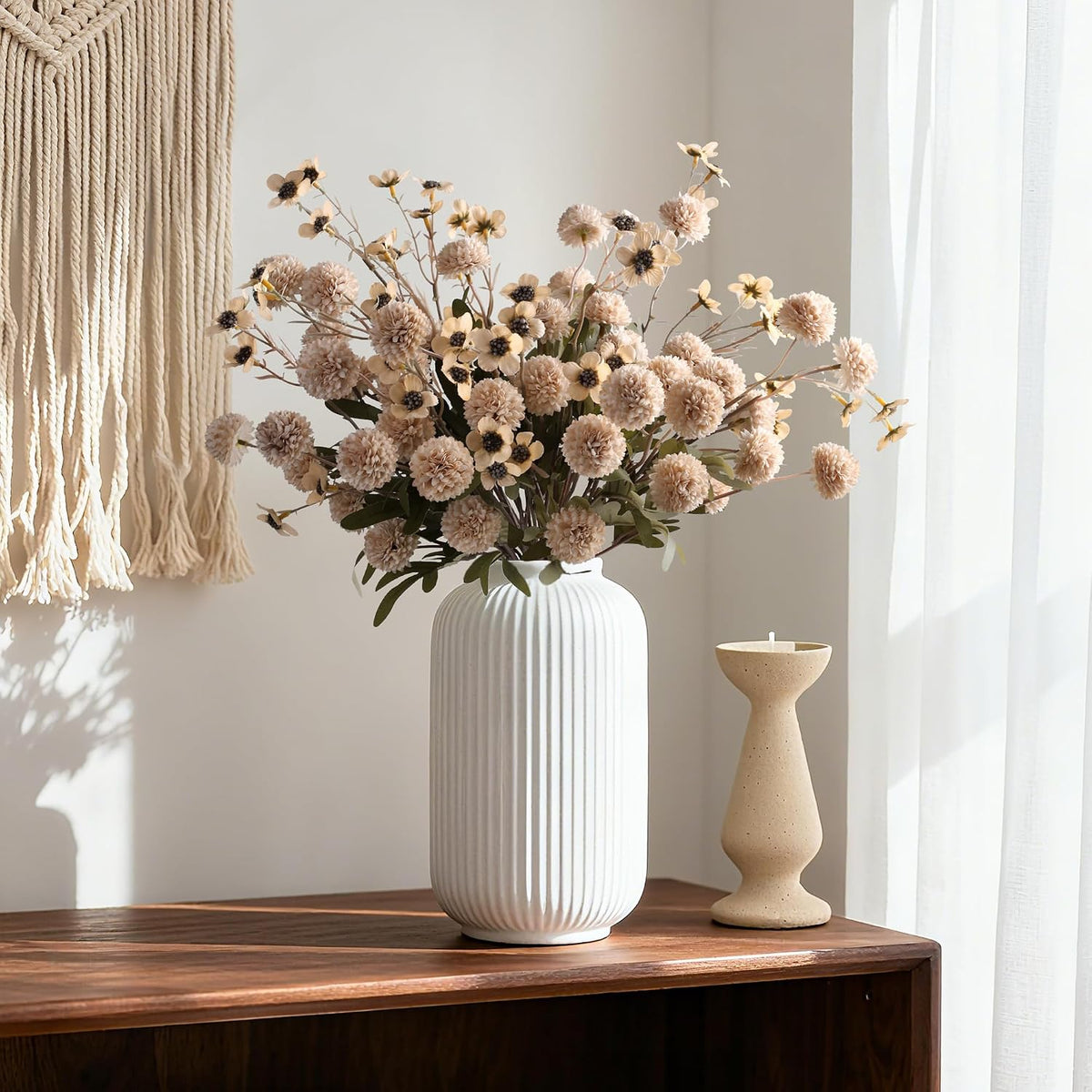 8 Pcs Fake Mums Kiku Flowers Artificial with Wild Flowers Bulk, Beige Silk Flower Arrangements Decor Floral Centerpieces For Tables Artificial Fall Flowers for Vase DIY Bouquet Coffee Dining Home