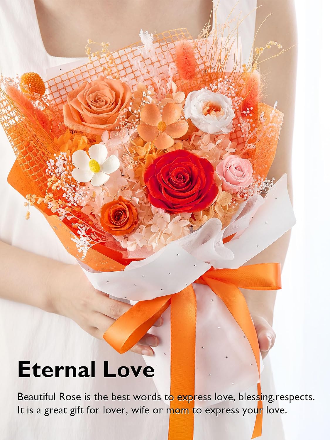 Preserved Flowers Bouquet Forever Flower Flower for Delivery Prime, Orange
