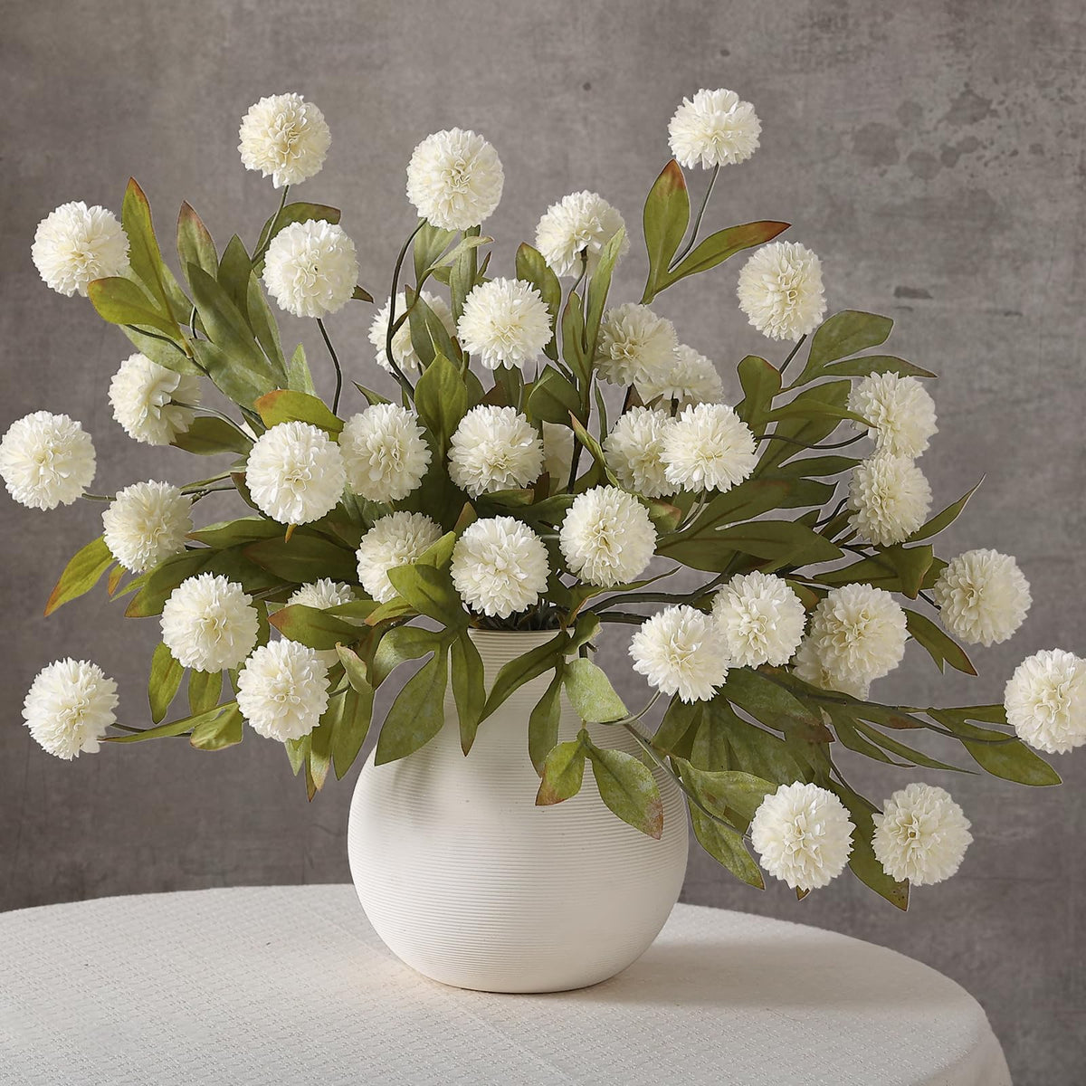 12Pcs 27"Artificial Pompon Mum Stems Silk Flowers for Vase Decor(Cream)
