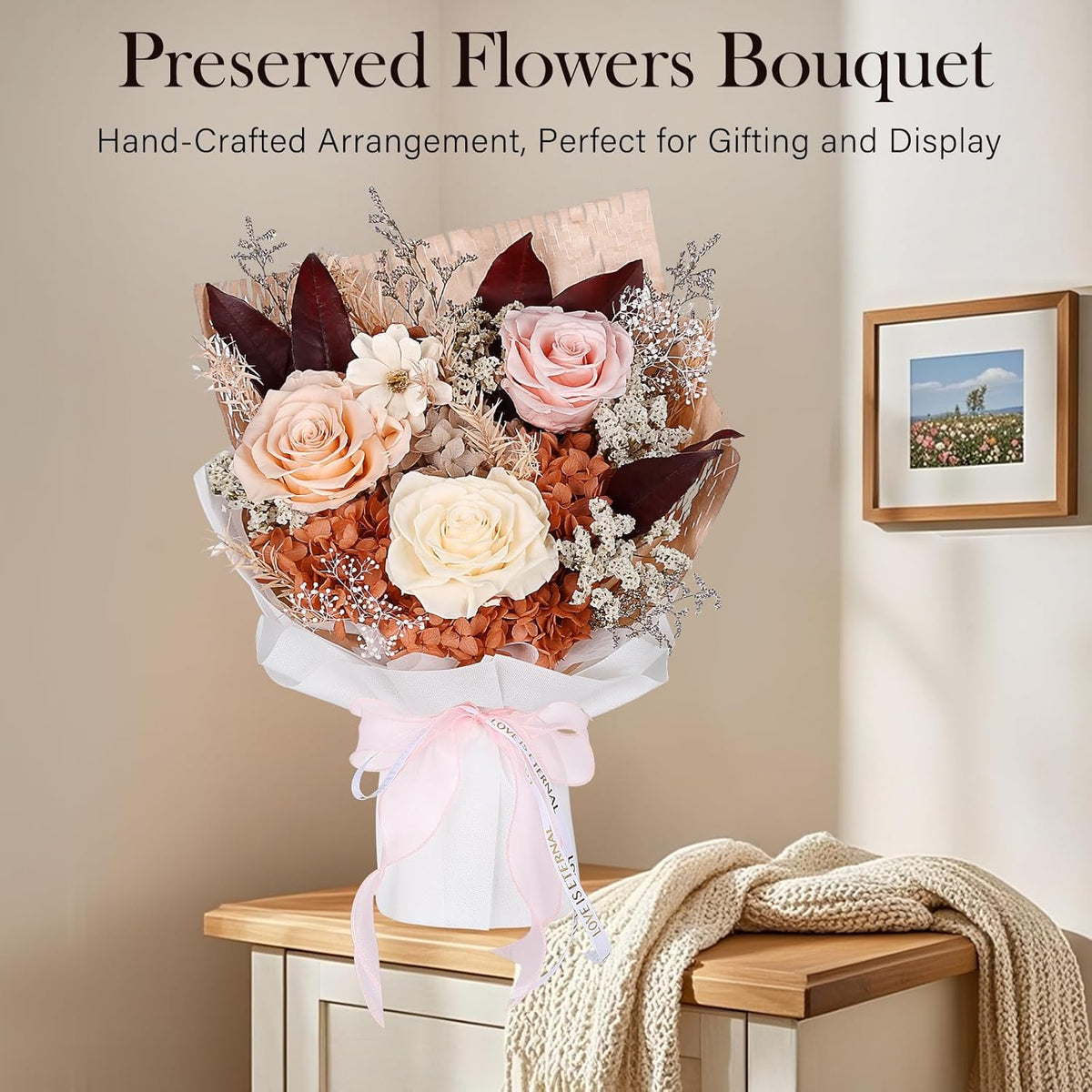 Preserved Flowers for Delivery, Champagne Flower Bouquet, Gifts for Grandma