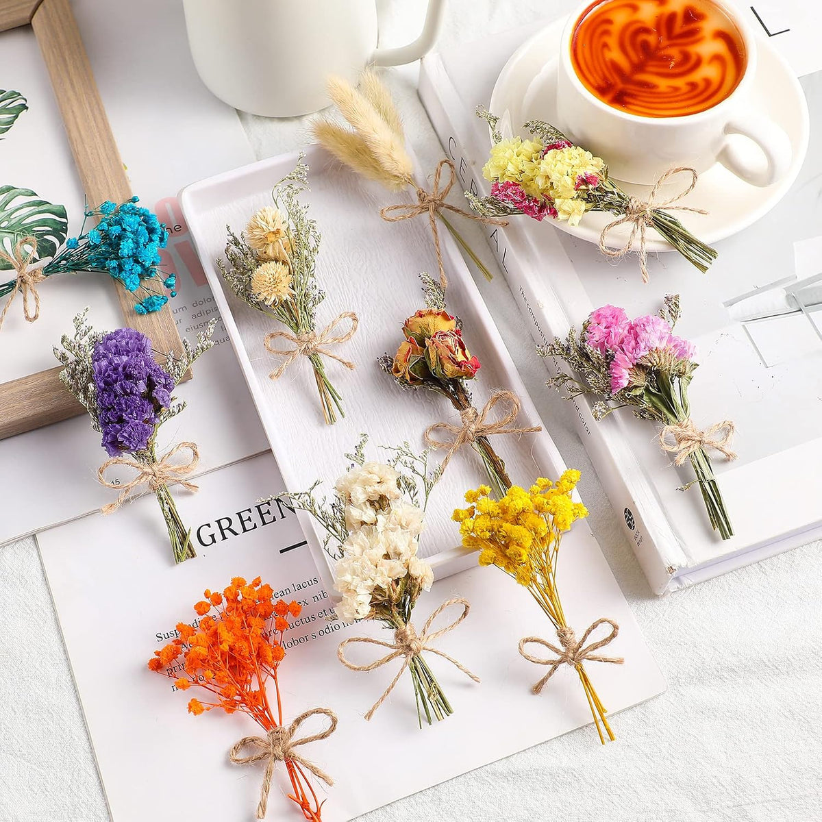 Tallew 10 Pcs Mini Dried Flowers Tiny Boquet Flowers for Vase, Colorful