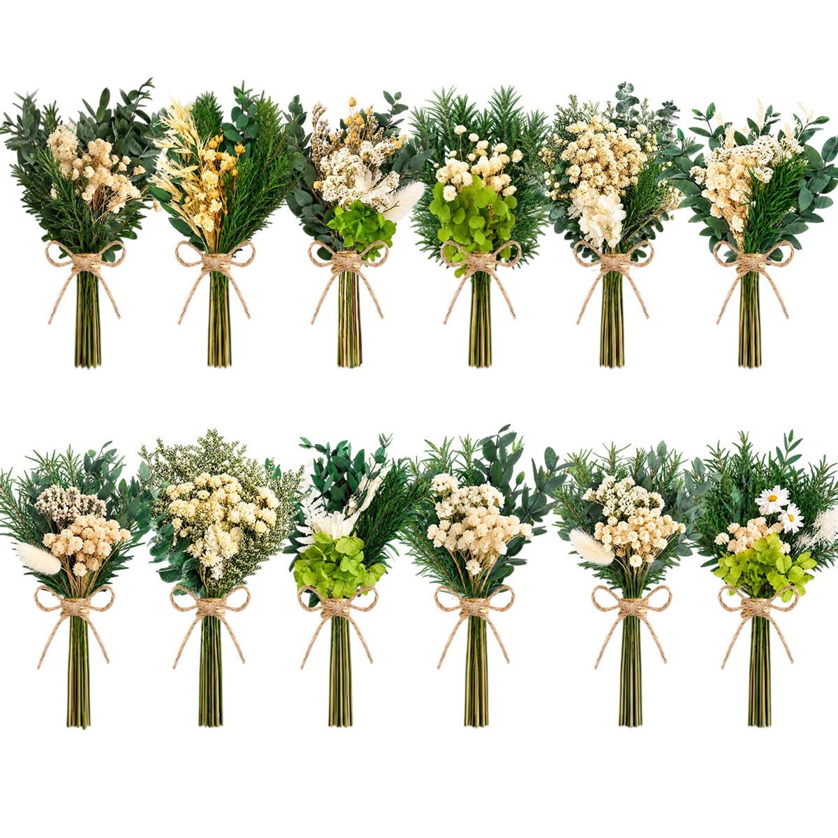 12/24PCS Handmade Dried Flower Bouquet with Stems Natural Dried Wildflowers 7.5 Inch Mini Dry Flowers for Vase Farmhouse Decor, Wedding Styling, Photography Props, Gift DIY(12pcs, Bright)