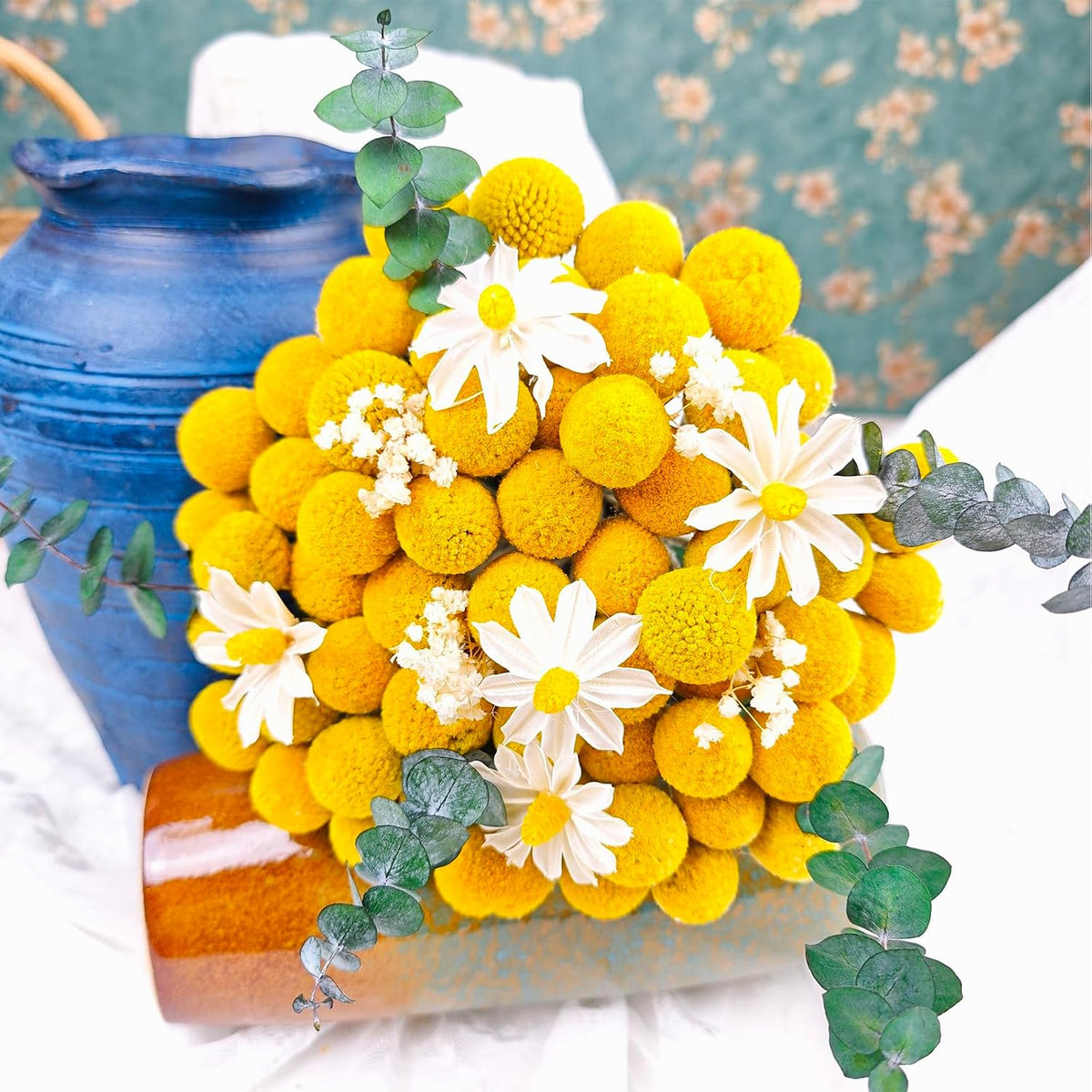 TooGet Natural Craspedia Dried Flowers Yellow Billy Buttons Balls Bouquet