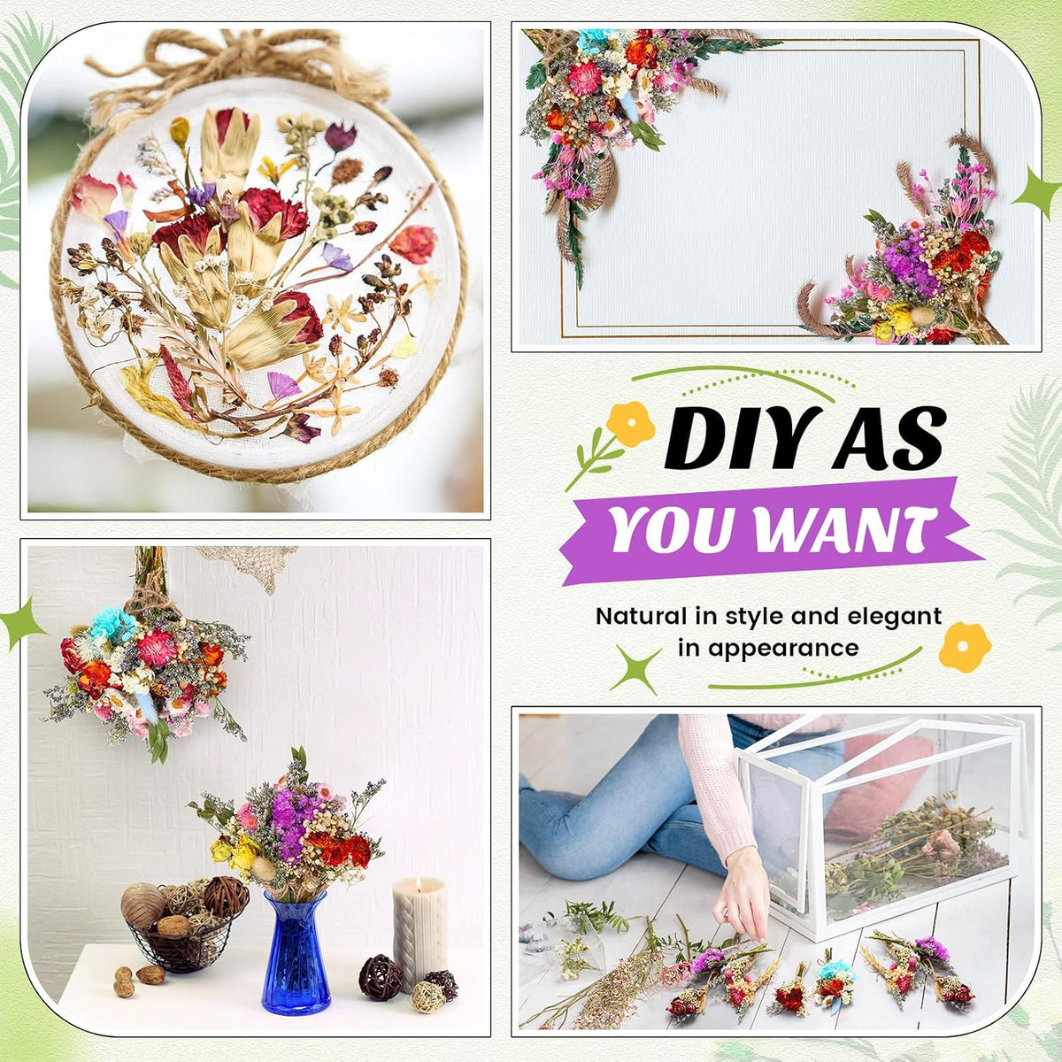 Nuanchu 30 Pcs Mini Dried Floral Flower Forget Me Not Bouquets