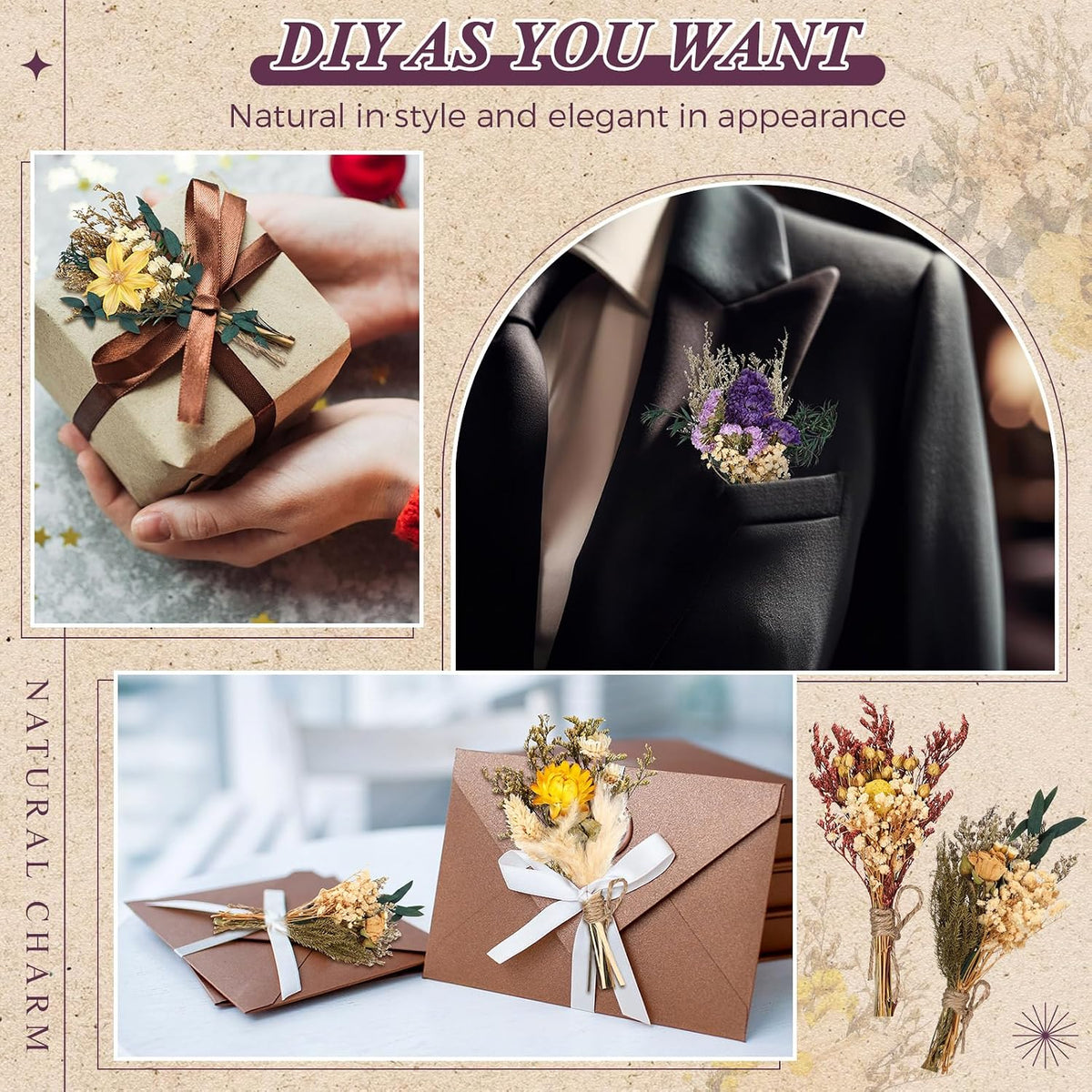 Layhit 24 Pcs Mini Dried Flower Bouquets Boho for Vase, Vivid
