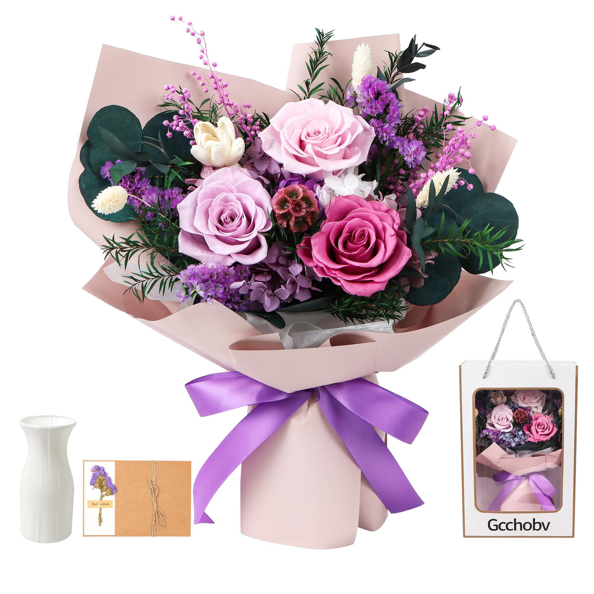 Preserved Flowers Bouquet, Real Eternal Flowers