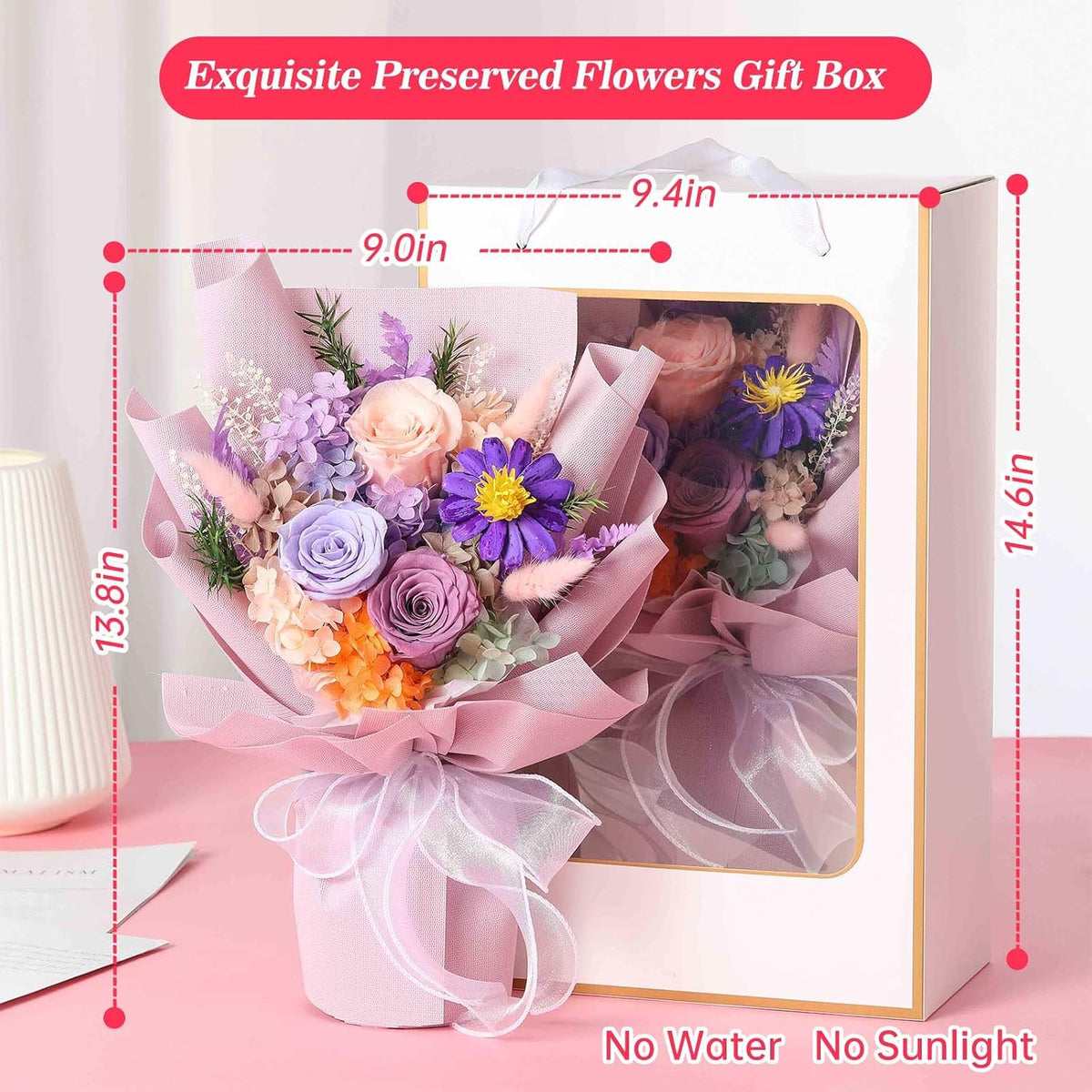 Forever Flowers for Delivery, Preserved Purple Rose Bouquet, Birthday Gift