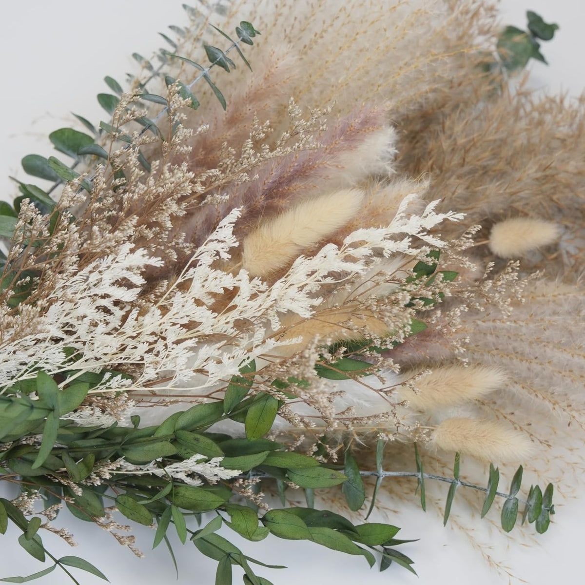 Natural Dried Pampas Grass Bouquet - 9 Varieties Mix with Eucalyptus & Bunny Tails - 17" Non-Shedding & Dye-Free Dried Flowers for Vase - Elegant Boho Home Decor for Wedding, Table & Shelf