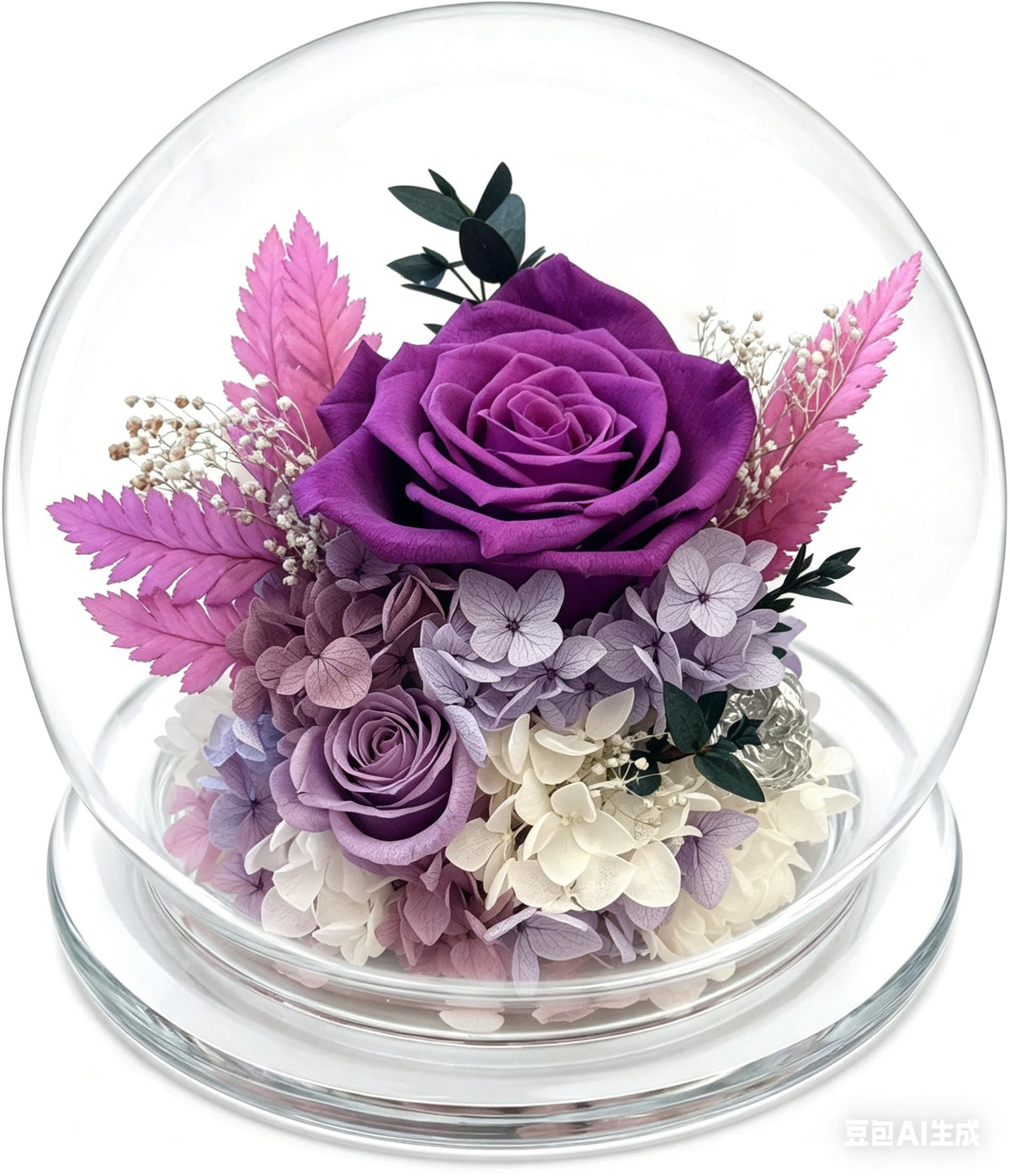 Forever Flowers Preserved Roses Prime Delivery, with Light in Glass Dome for Mom Grandma Wife Girlfriend, Purple Flower for Mother's Day, Valentine's Day, Anniversary, Birthday