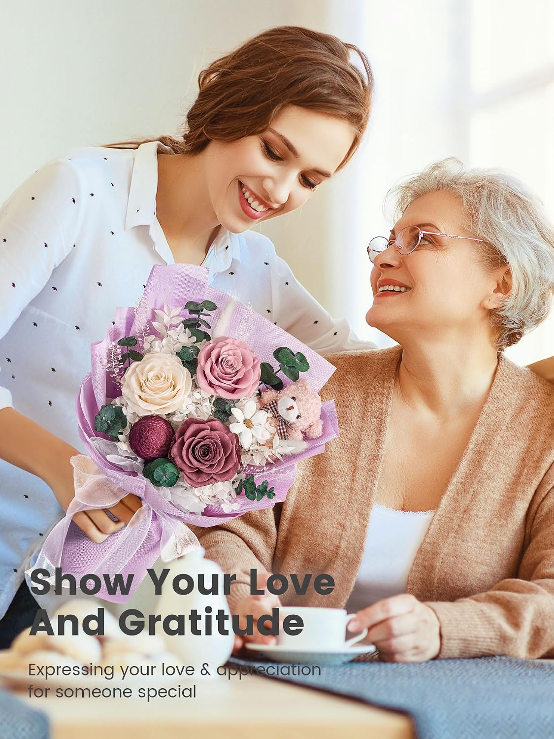 Forever Flower Bouquet Flowers for Delivery Prime Preserved Roses, Purple