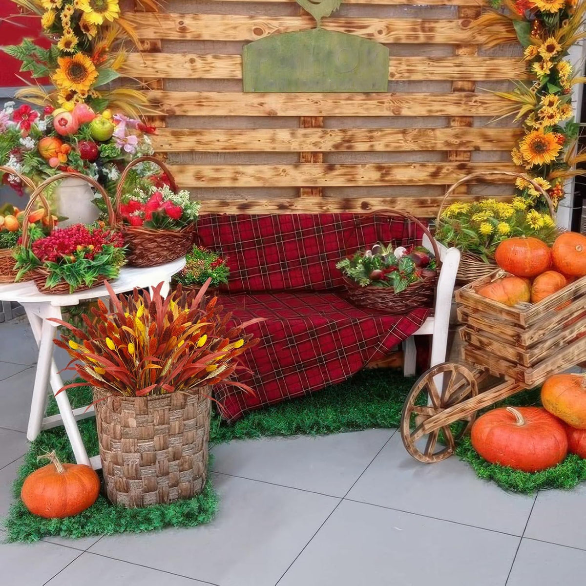 94 Pcs Artificial Fall Flowers Autumn Dried Flowers for Decoration Dried Bunny Tails Fall Bouquet Straw Leaves Wheat Floral Arrangement for Thanksgiving Table Centerpieces Halloween Decor