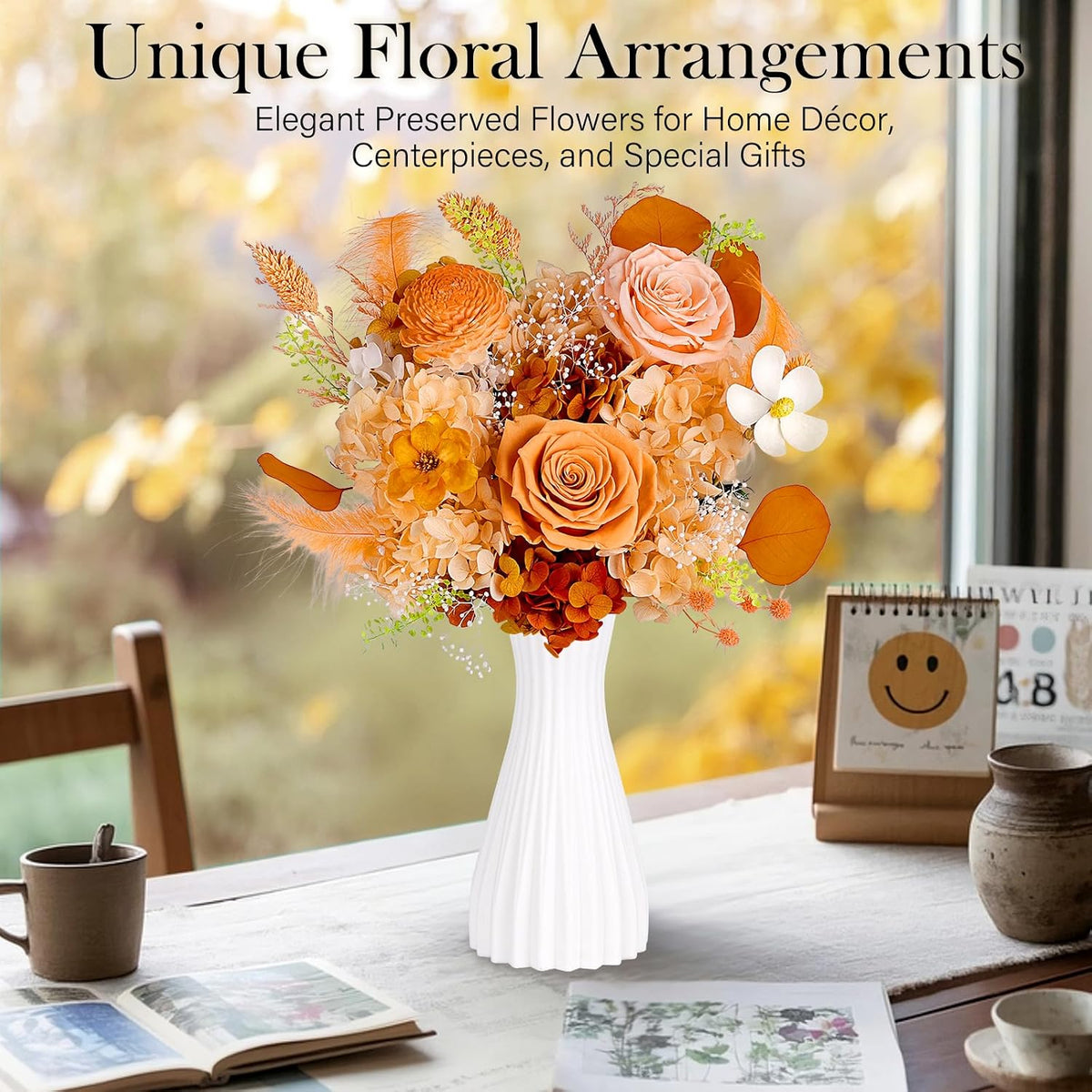 Preserved Flowers for Delivery, Orange Flower Bouquet, Gifts for Women Mom
