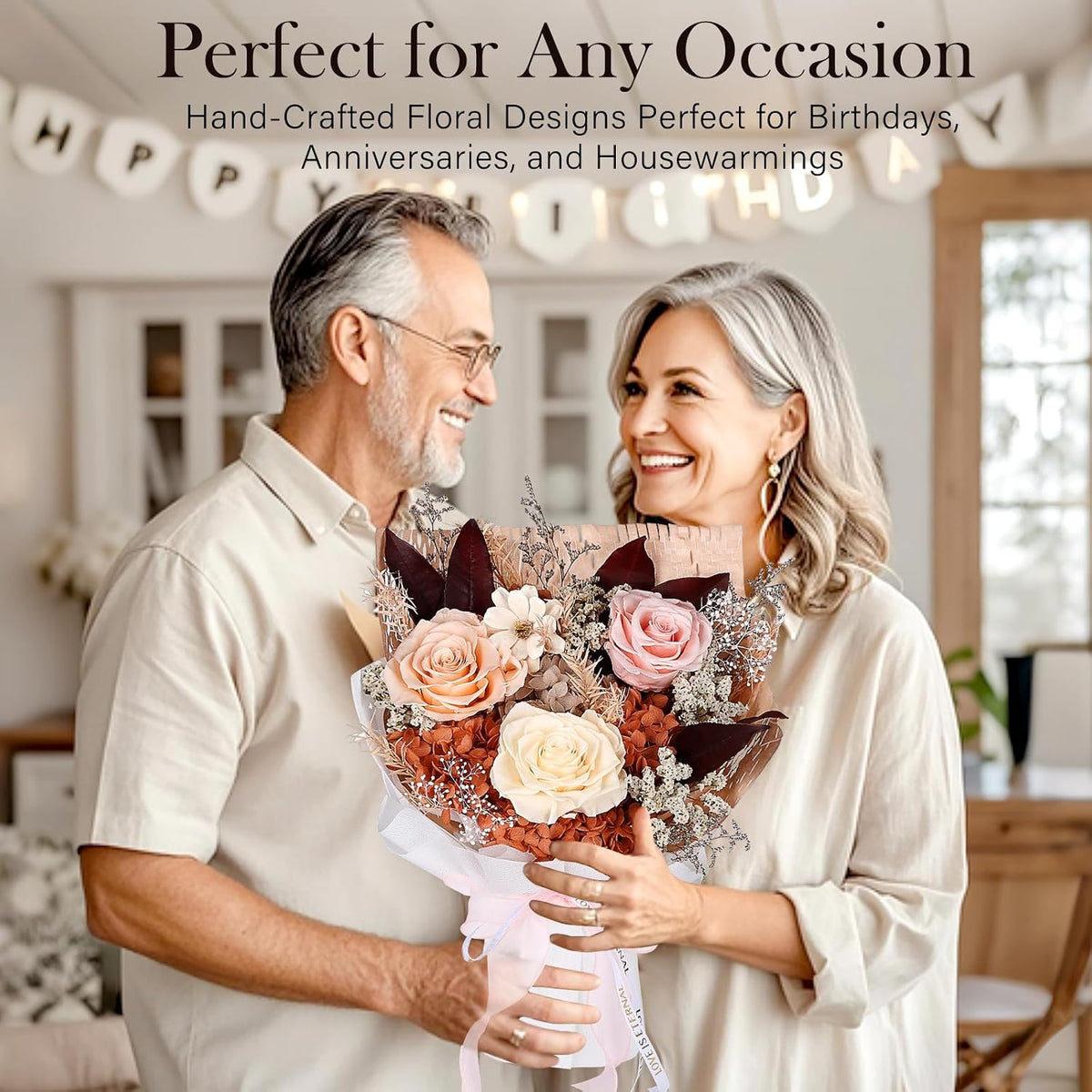 Preserved Flowers for Delivery, Champagne Flower Bouquet, Gifts for Grandma