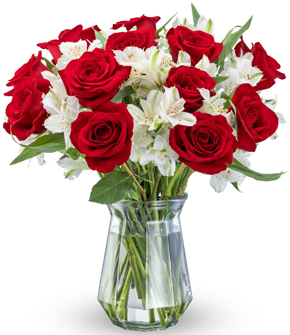Benchmark Bouquets - Charming Roses & Alstroemeria (Glass Vase Included) - Fresh Flowers for Delivery - Gift for Graduation, Birthday, Anniversary, Sympathy, Get Well, Congratulations