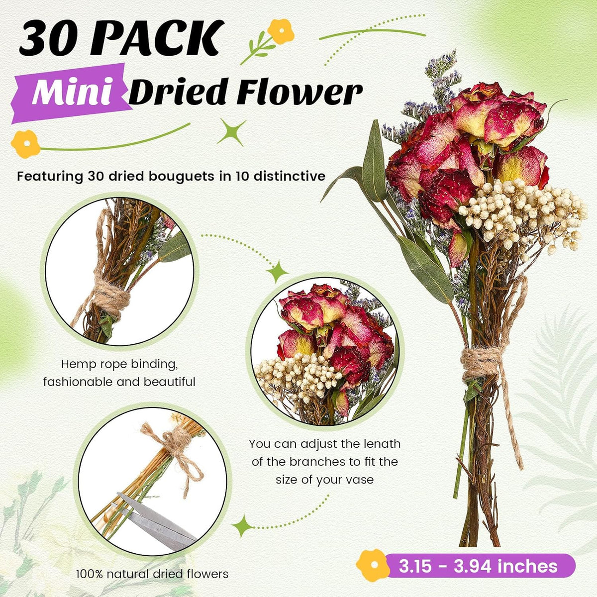 Nuanchu 30 Pcs Mini Dried Floral Flower Forget Me Not Bouquets