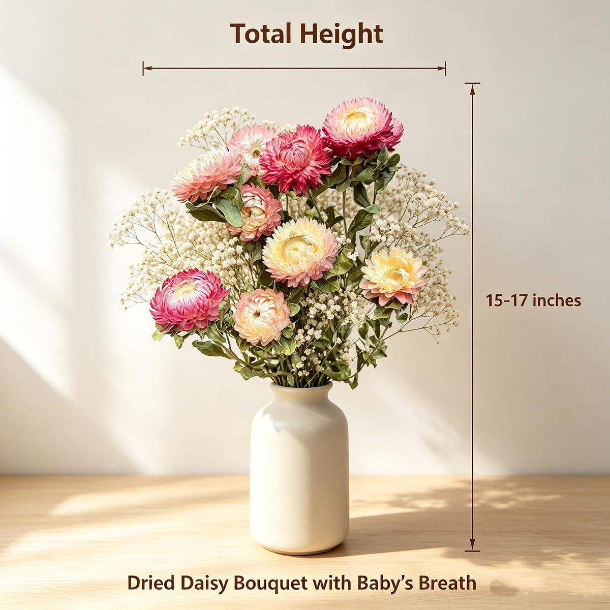 12Pcs Natural Dried Strawflowers Bouquet, Real Multicolor Daisies