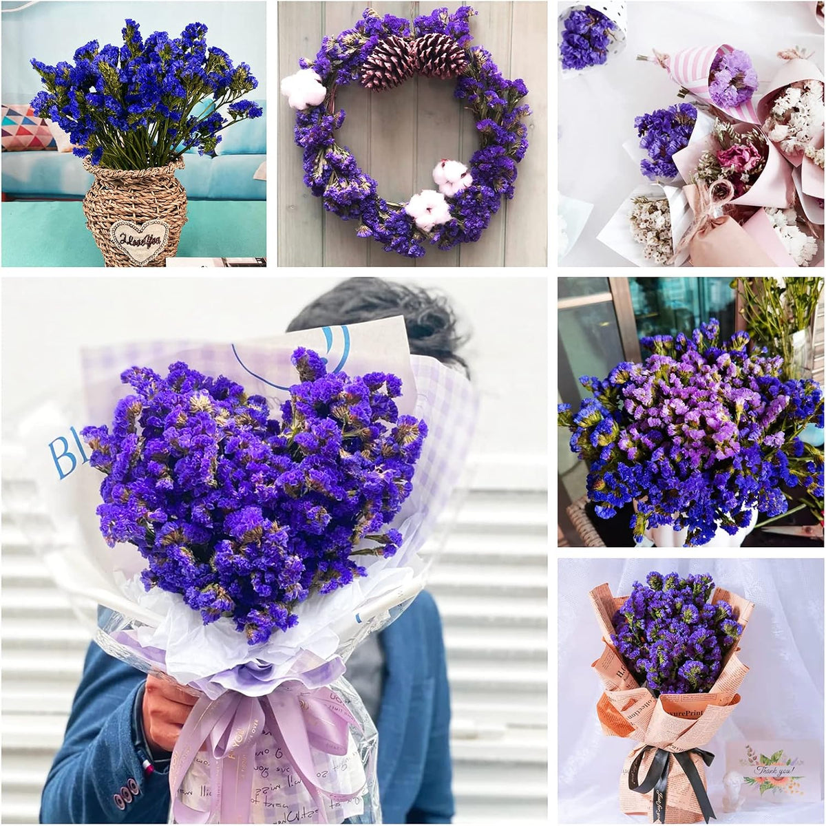 Dried Flowers Sea Lavender Bouquet - 12 inch Real Natural 1600+ Purple Statice Flowers, Dried Lavender Bundle for Arrangements, Home Decor, Wedding, DIY Party (Purple)