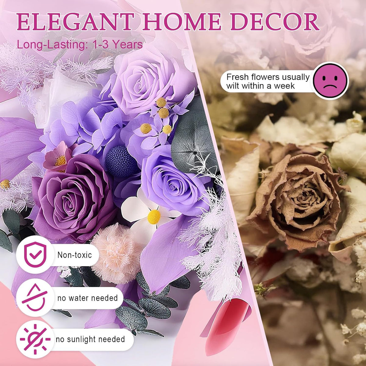 Preserved Purple Roses Bouquet Real Forever Flowers Gift for Women