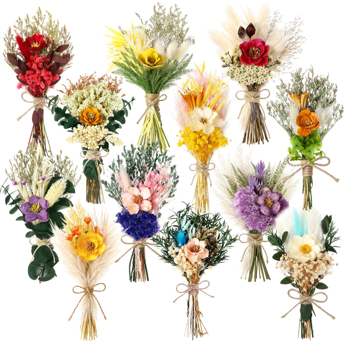 Layhit 12 Pcs Mini Dried Flower Bouquet Boho for Wedding,Bright