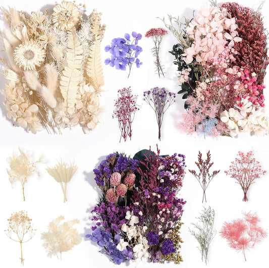 Comkrivy Real Dried Flowers 100% Natural Dried Flowers, Mixed Colors Dried Leaf Flowers for DIY Arts and Crafts Candles Resin Jewelry Nail Pendant Cards Scrapbooking Wedding Home Decoration