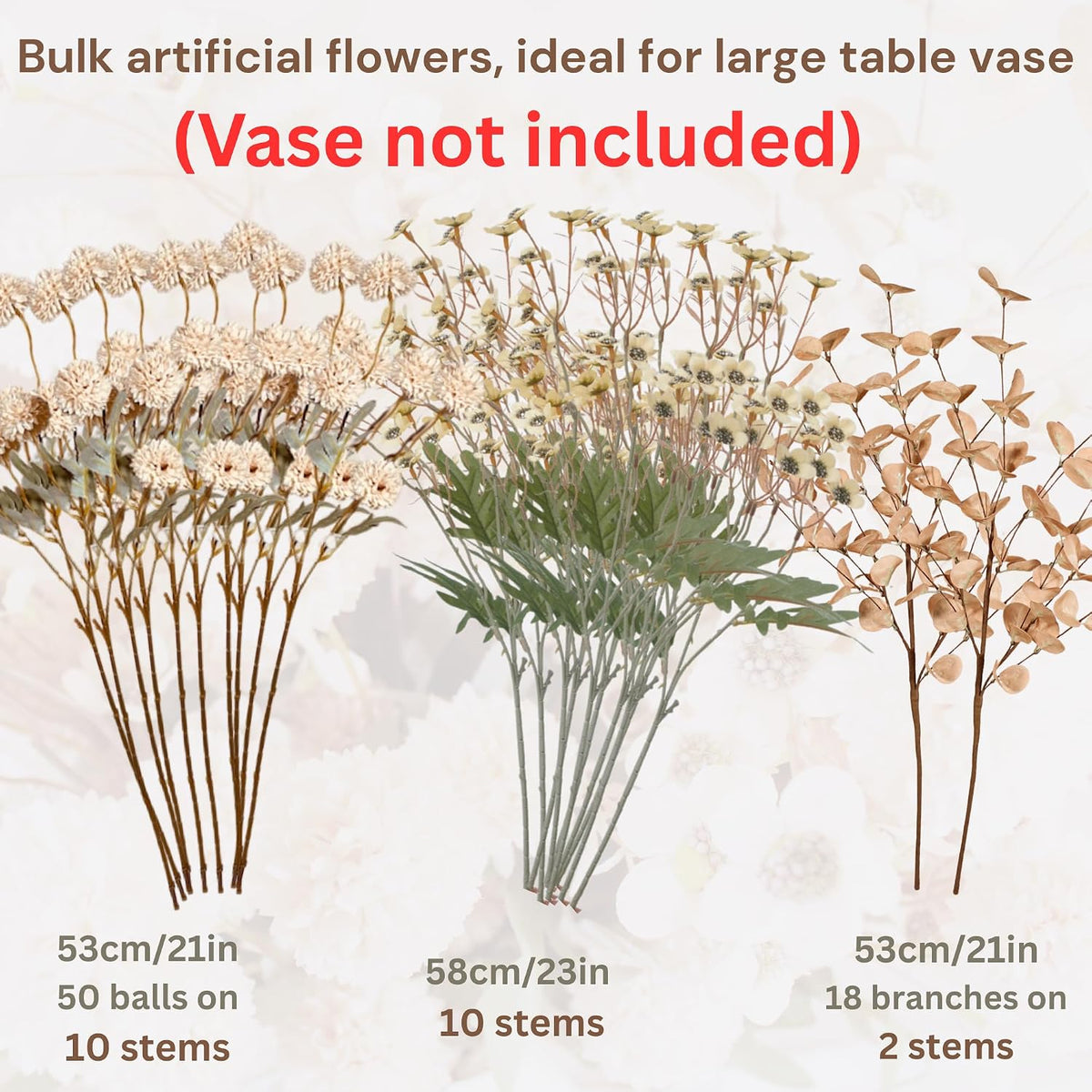 Beige Silk Flower Arrangements Decor, Large Floral Centerpieces For Tables