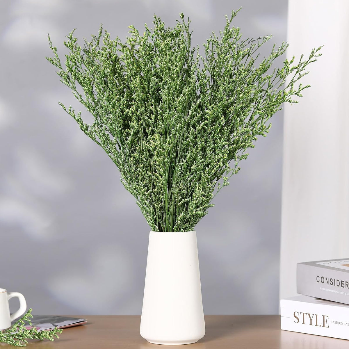 Dried Flower Bouquet, 17'' Dry Green Caspia Flowers Bundle for Vase Decor